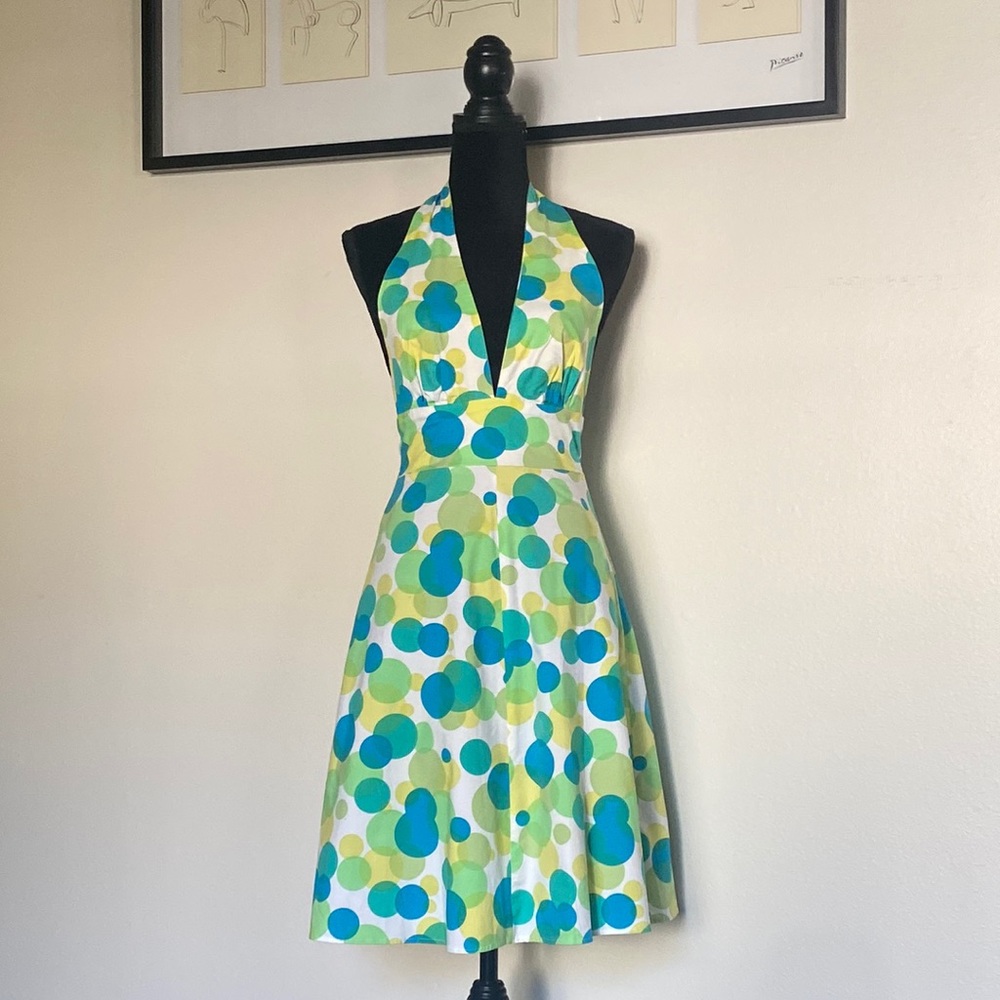 Eva Frajko green polka dot halter top dress